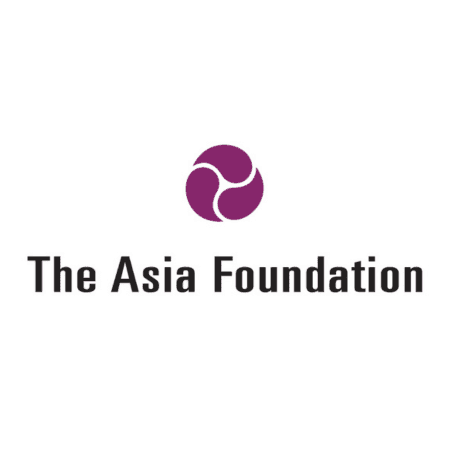 Logo for The Asia Foundation, featuring three interlocking purple curved shapes above the organization's name.
