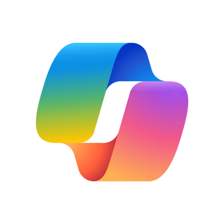 A vibrant abstract logo features a ribbon-like shape in a colorful gradient.