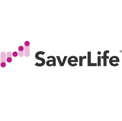 SaverLife logo featuring pink abstract bar graphs next to the company name.