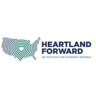 Heartland Forward logo with a heart-ripple US map icon, promoting economic renewal.