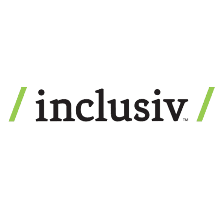Inclusiv logo with green forward slashes flanking the word inclusiv in black text.