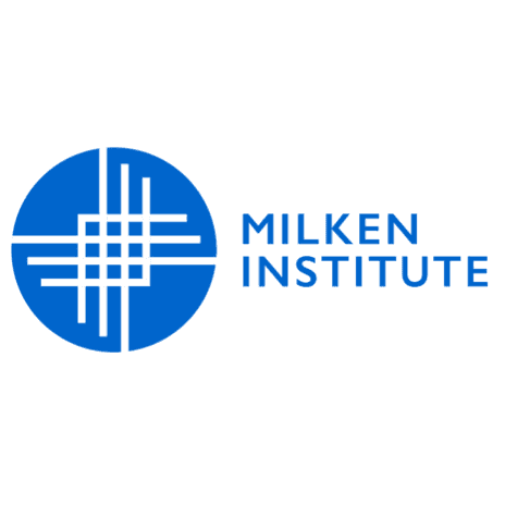 Milken Institute logo with blue text and a circular blue emblem.