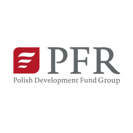 The logo for PFR Polish Development Fund Group, featuring red and grey text.