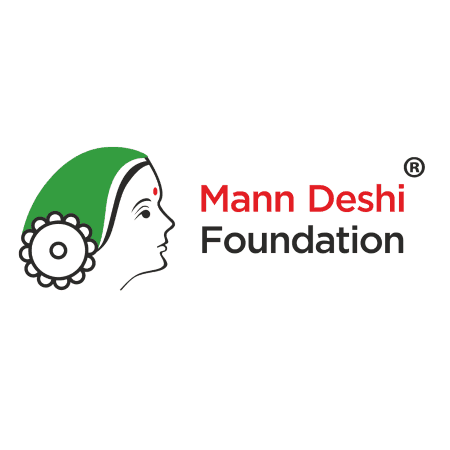 Logo of Mann Deshi Foundation, depicting a stylized woman's profile with a green head covering.
