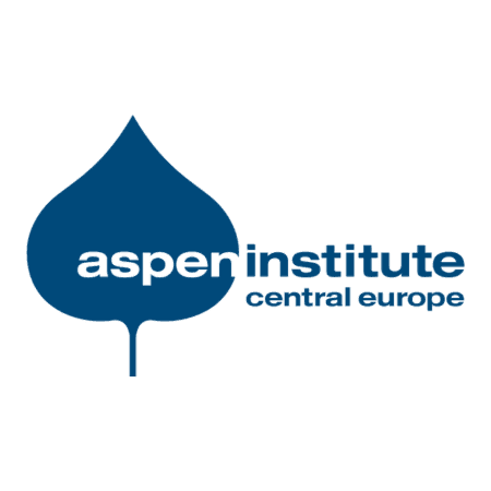Aspen Institute Central Europe logo featuring a dark blue aspen leaf symbol.