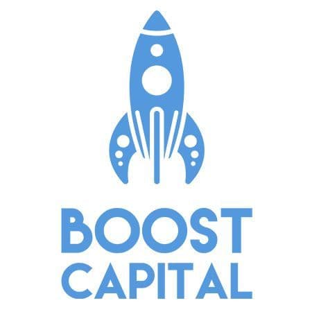 Blue rocket icon above 'BOOST CAPITAL' text, symbolizing growth and investment.