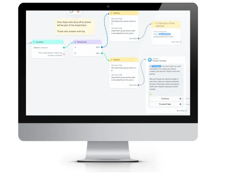 Setting up a A/B test within a no-code chatbot flow