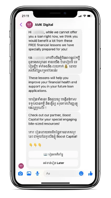 A smartphone displaying a chat conversation from 'Role Digital' with messages about improving profiles.