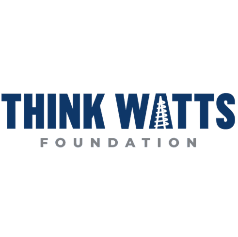 The Think Watts Foundation logo features a power pylon graphic within the word WATTS.